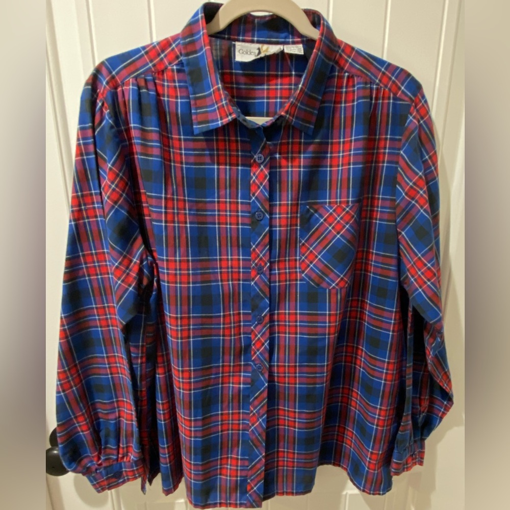 Golden Wings Red and Blue Plaid Vintage Button-Up Shirt